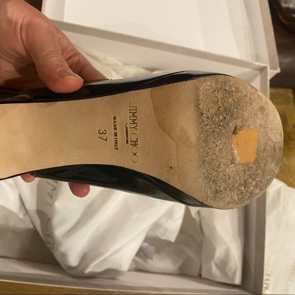 Jimmy Choo Peep-toe Patent Leather Slingback Platform Pumps - Picture 9 of 13